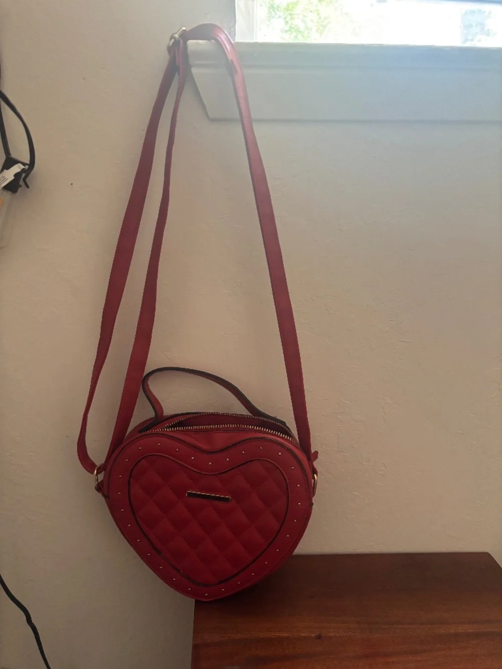 Primark Quilted Red Heart Crossbody Bag with Studded Trim